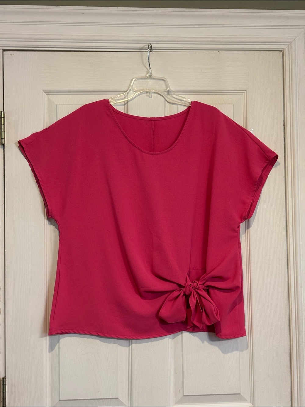 SHEIN 1XL Curve Hot Pink Side-Tie Short Sleeve Top